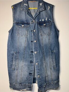 Highway Jeans Blue Distressed Sleeveless Denim Jacket